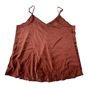 Ekouaer Rust Satin Cami Top M‎ Adjustable Straps Lace